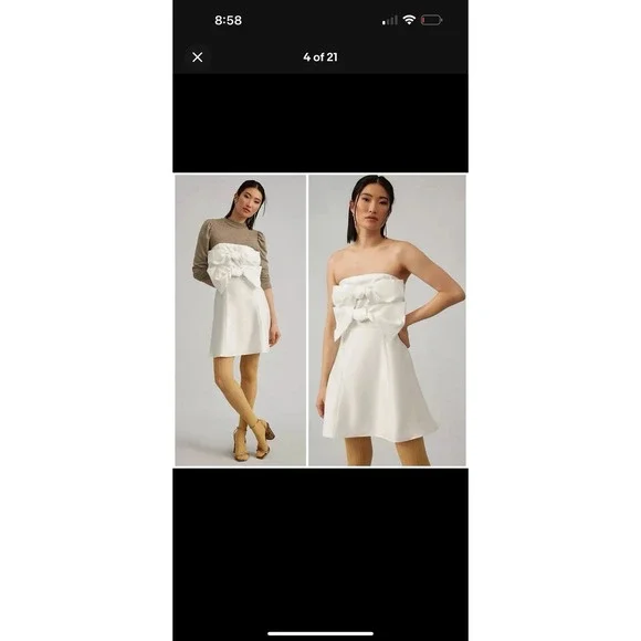 BHLDN Anthropologie BOSKEMPER Women's ARIEL Strapless Bow Dress White Size M - Picture 6 of 7
